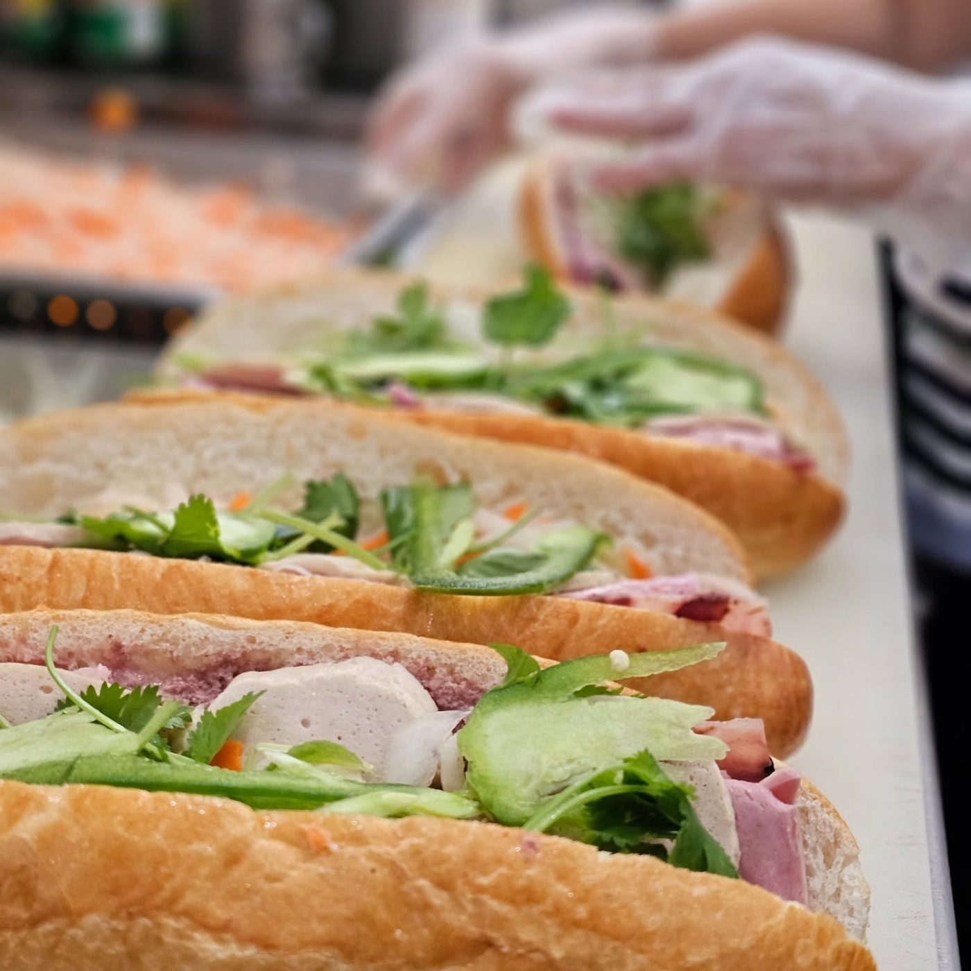 Bánh mì being made